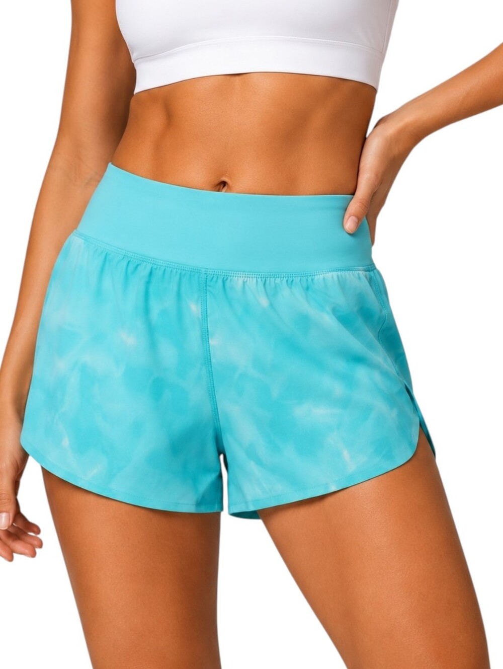 Athleta Run With It 3.5 Shorts XL Aqua Blue Camo Quick Dry Running